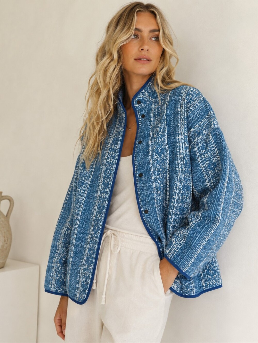 Faherty Indigo Quilted Patchwork Jacket Akola Blockprint Medium NWT